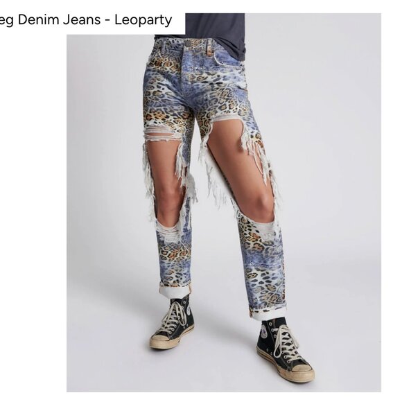 Truckers Mid Waist Straight Leg Denim Jeans - Leoparty - Picture 2 of 7